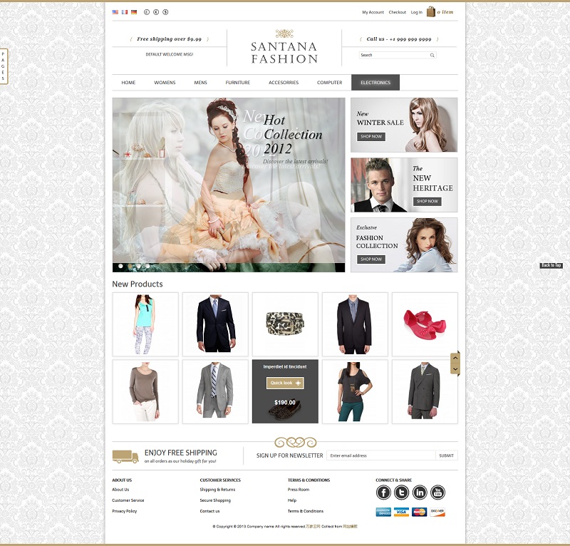 棕色纹理箱包婚纱服装商城网站模板