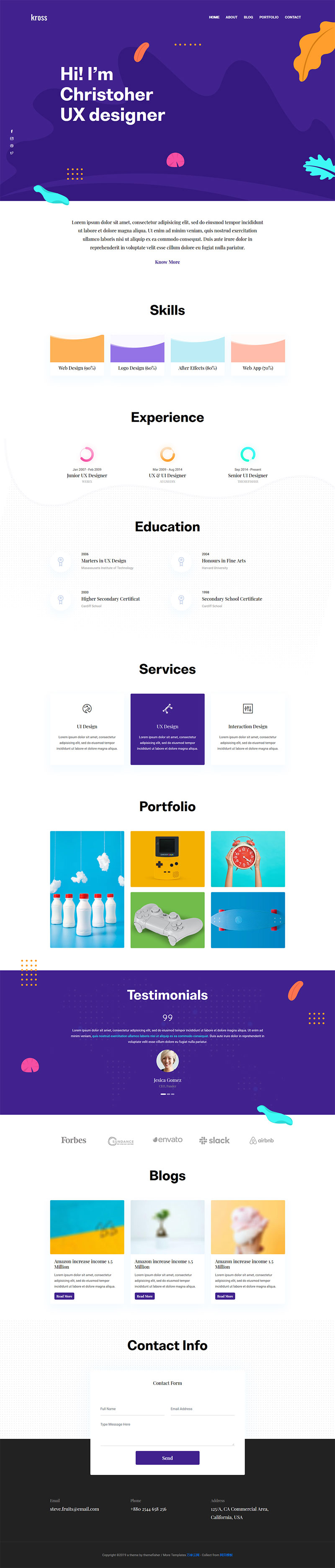 蓝色紫色漂亮UX designer新设计企业官网模板