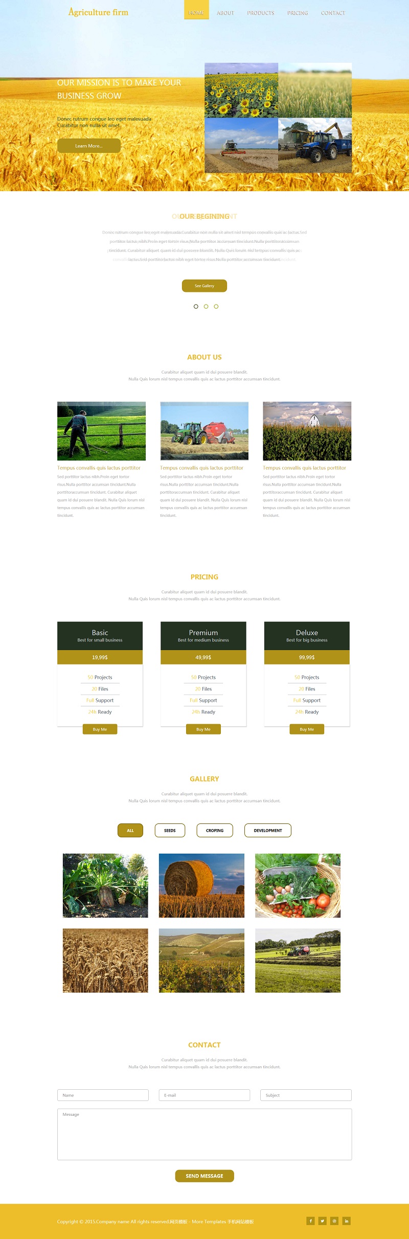 金黄色大气农业牧场企业网站响应式单页模板