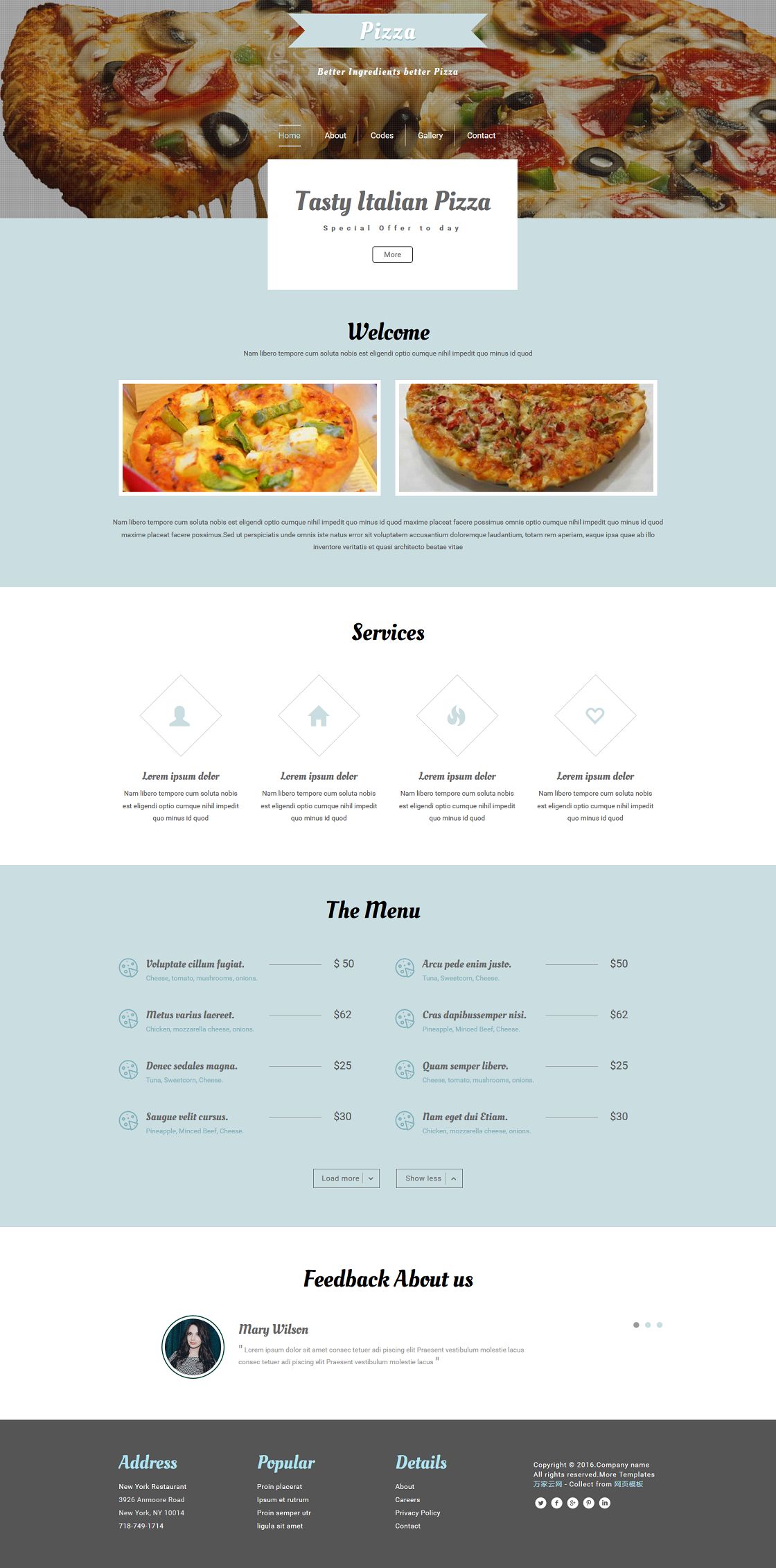 Pizza在线点餐餐厅平台网页模板