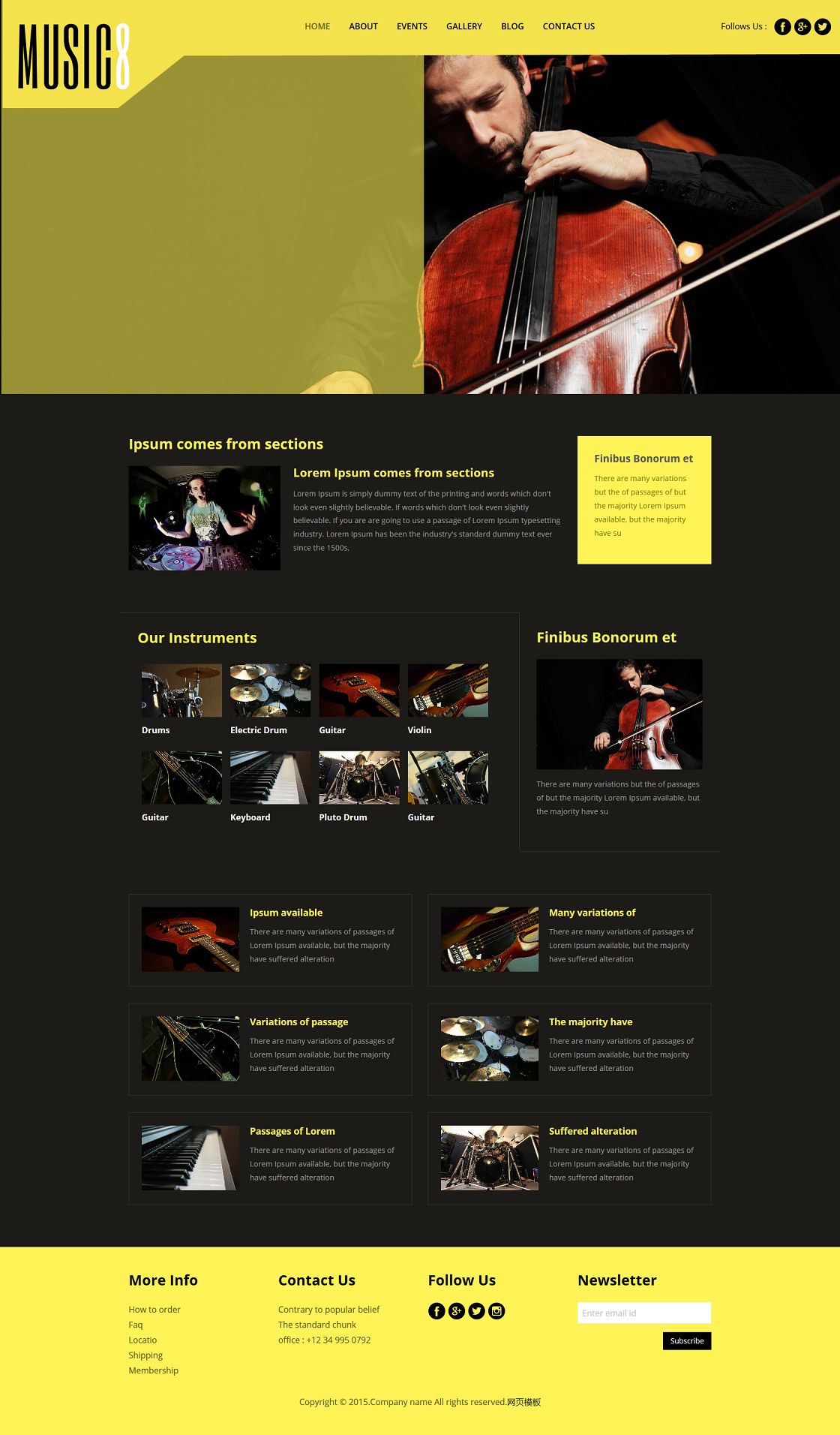 淡黄色大提琴音乐演奏企业模板