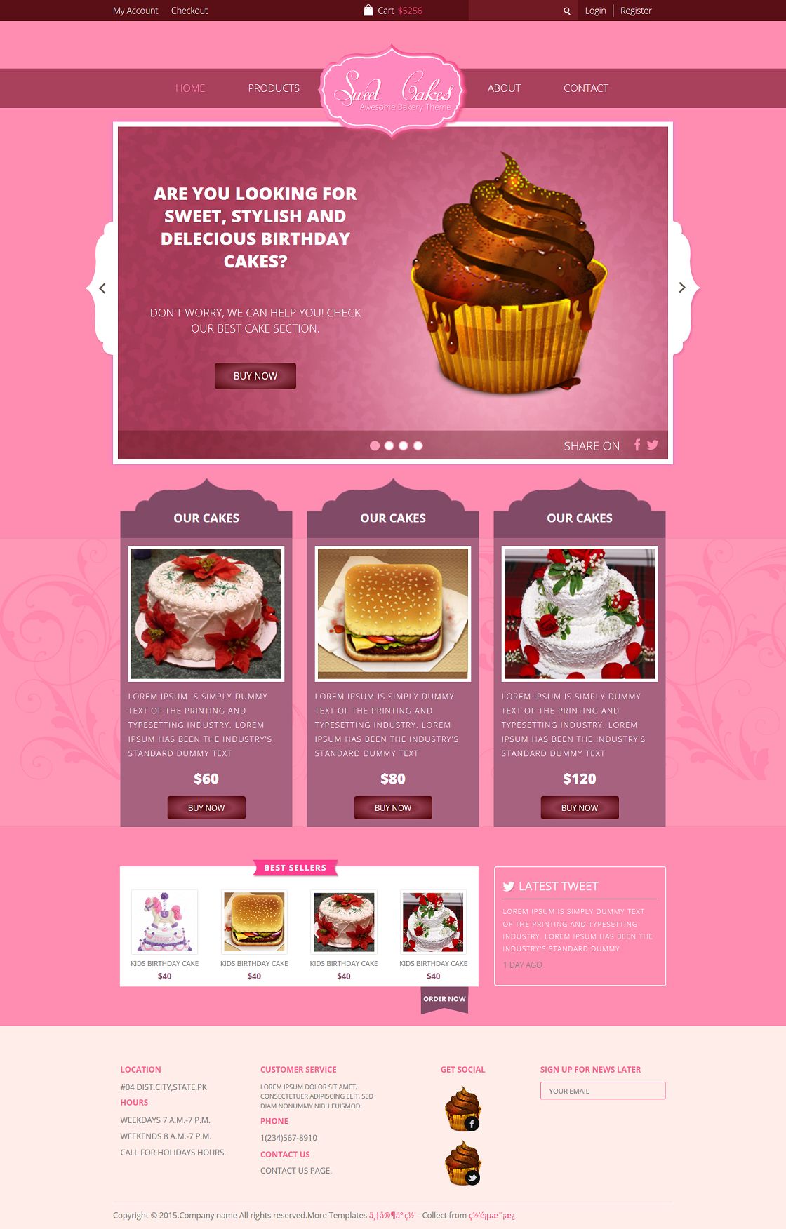 粉红色蛋糕巧克力甜品站网页模板