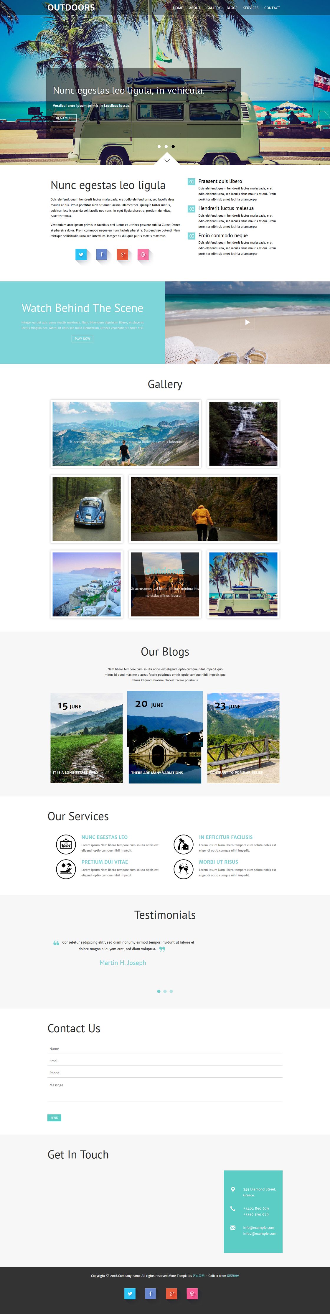 海滨沙滩旅行专题响应式蓝色网站单页模板