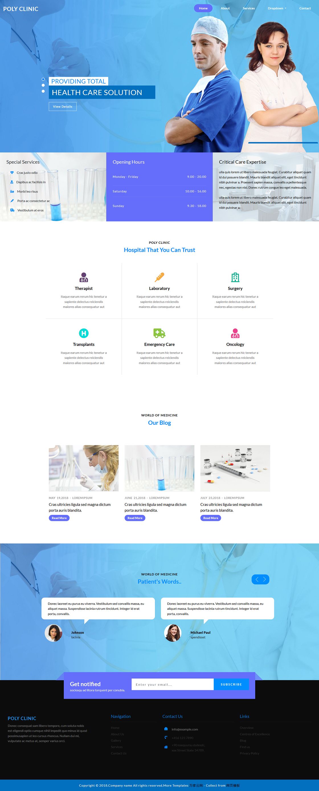 宽屏蓝色生物医疗科研机构网站模板