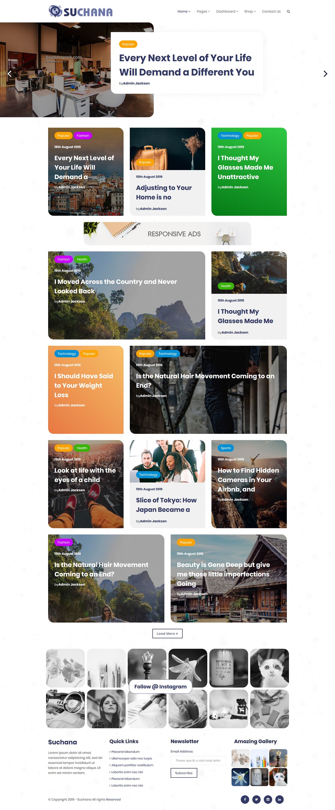 漂亮的新闻门户商城响应式简洁气质Bootstrap整站网站html模板主题 - Suchana-精品