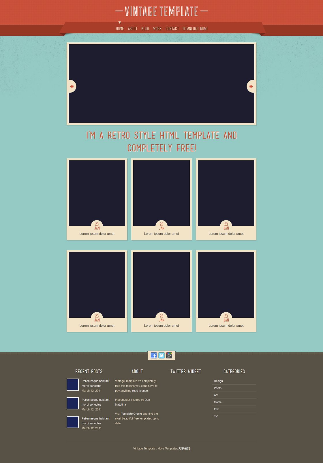 蓝色复古风格图册画廊HTML5模板