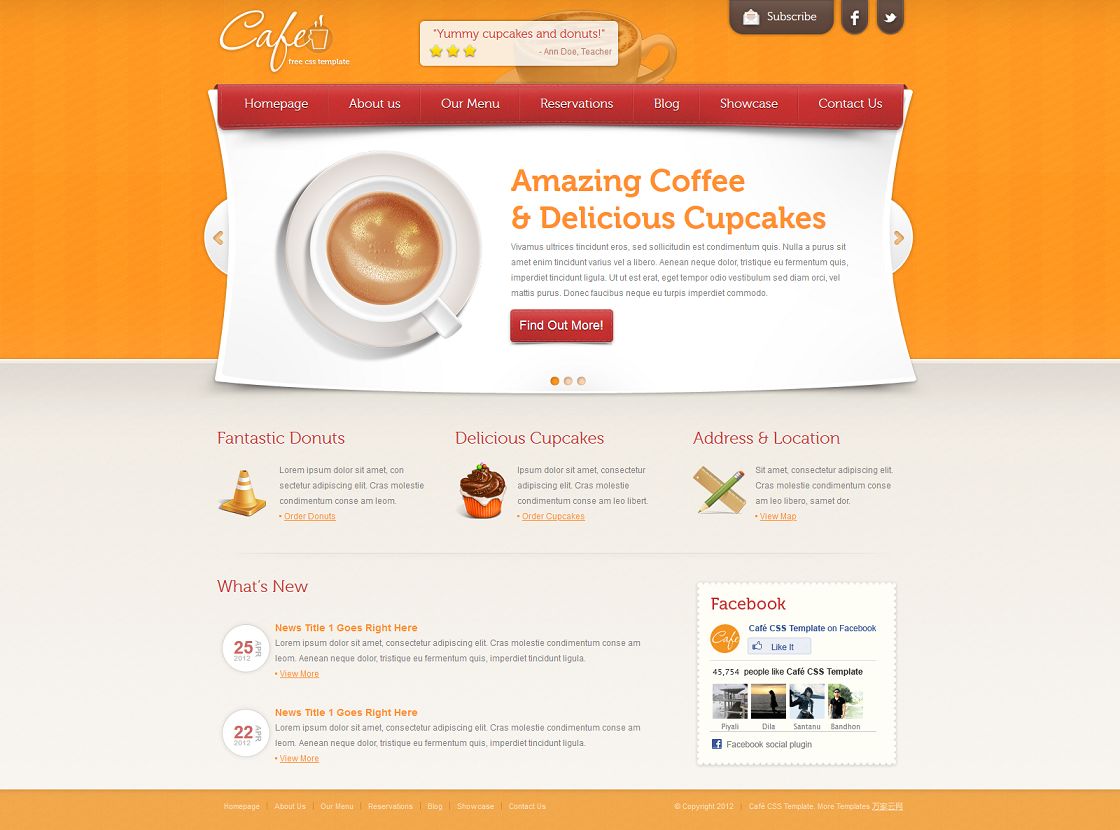 橘色精美漂亮的咖啡官网企业模板