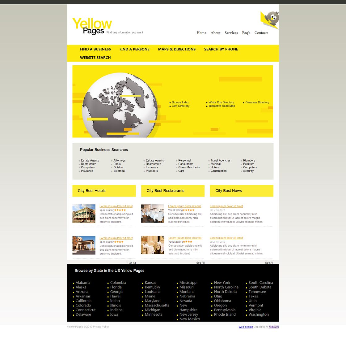 黄色yellow网站英文外贸CSS模板