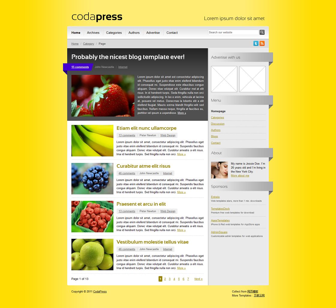 黄色幽雅网站清晰企业博客模板