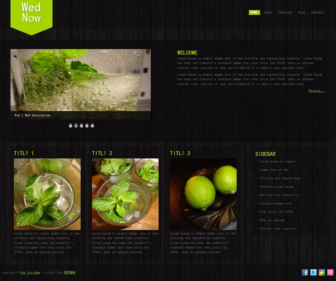 黑色木纹背景绿色植物html5模板