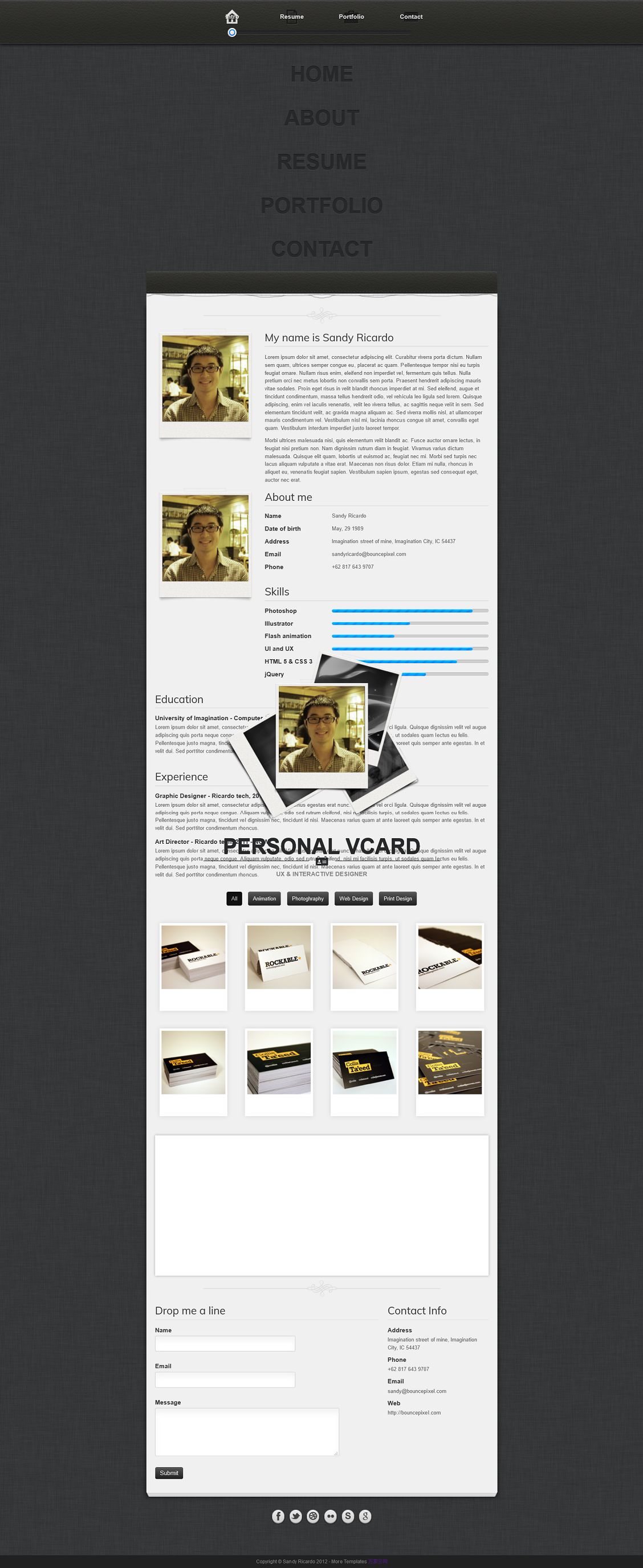 黑色皮具质感设计师web简历模板(4色)