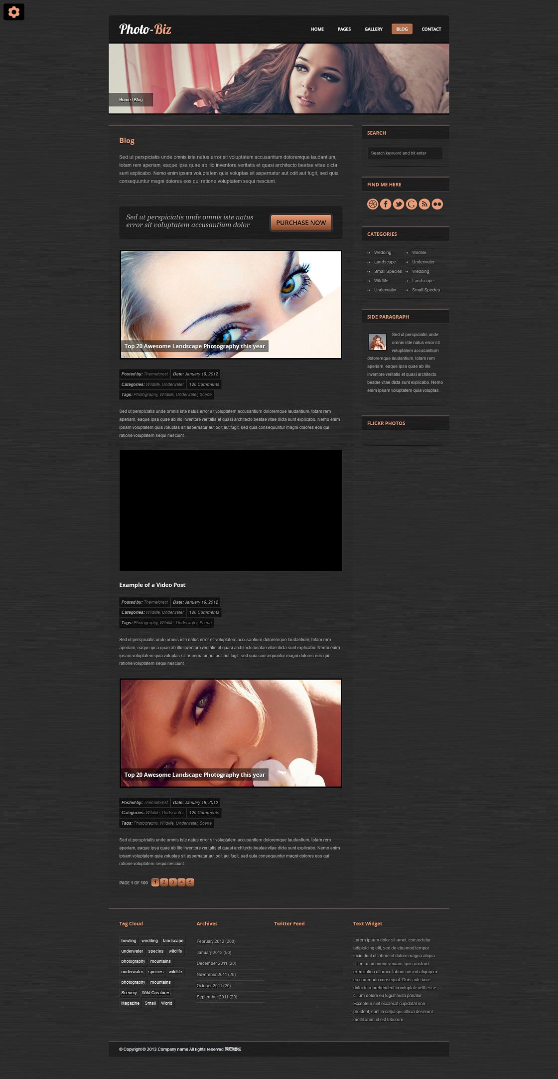 黑色质感纹理女性化妆品公司网站模板