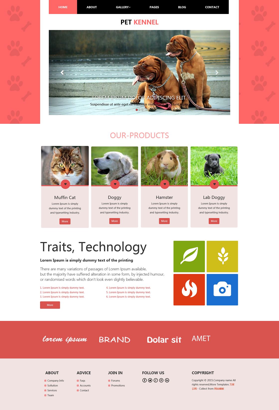 红色背景宠物世界bootstrap响应式自适应网页模板