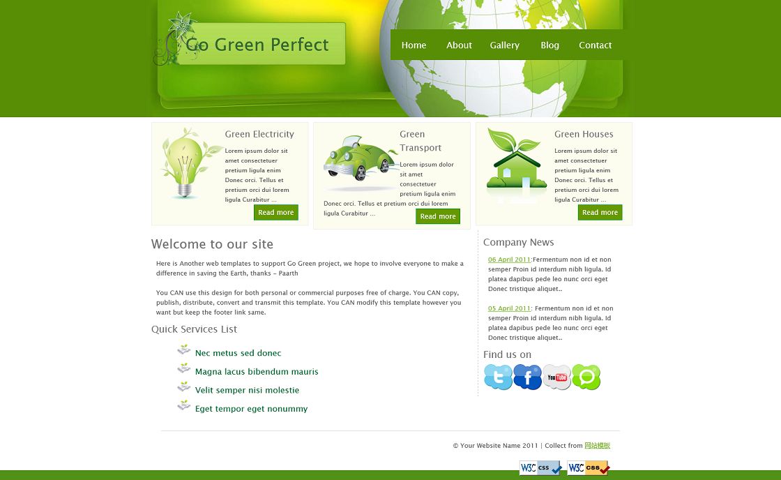 绿色漂亮的环保主题css模板网站
