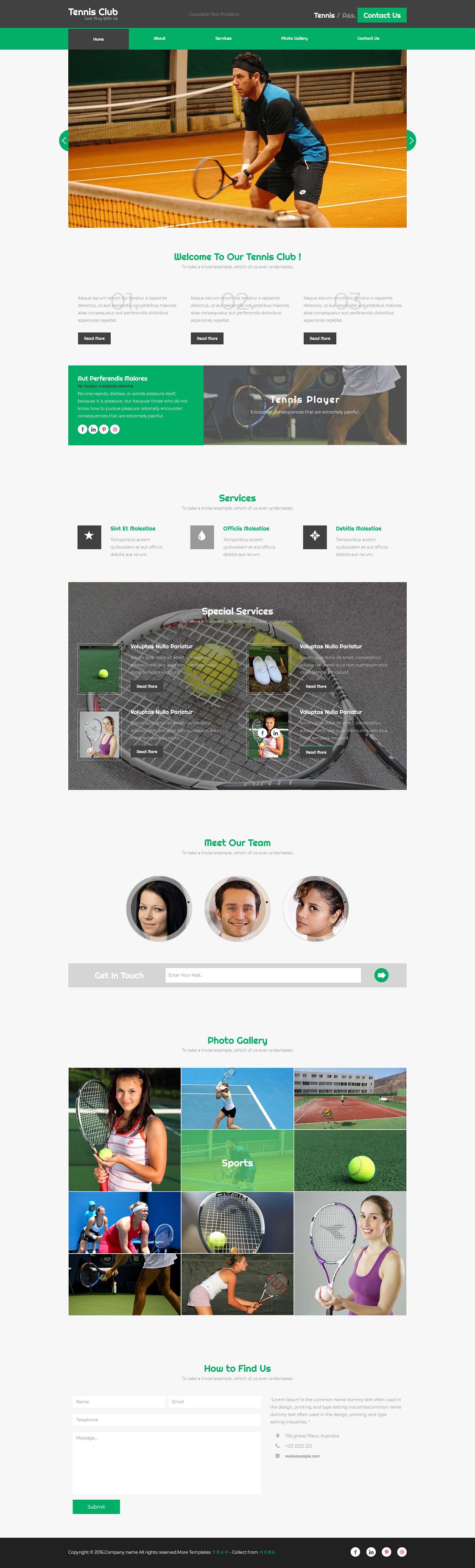 绿色纯净css3响应式网球运动模板
