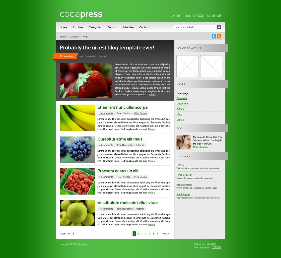 绿色高光精品水果类企业博客模板