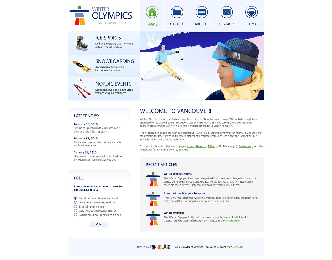 清爽简洁的滑雪运动企业网站模板