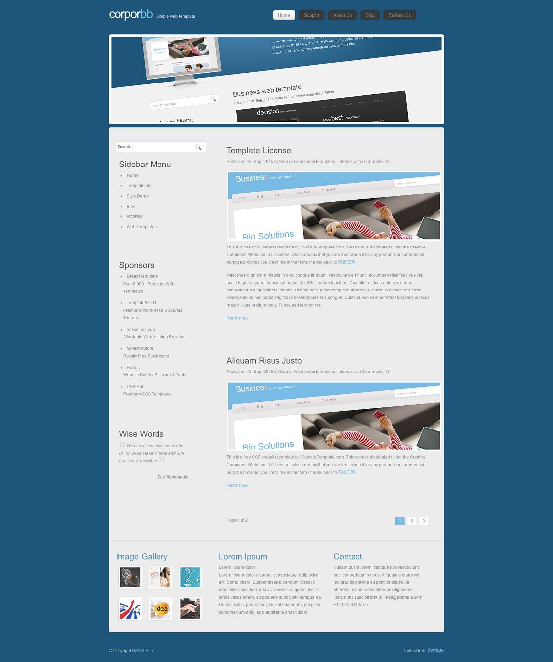 深蓝色漂亮的商业企业网页整站模板